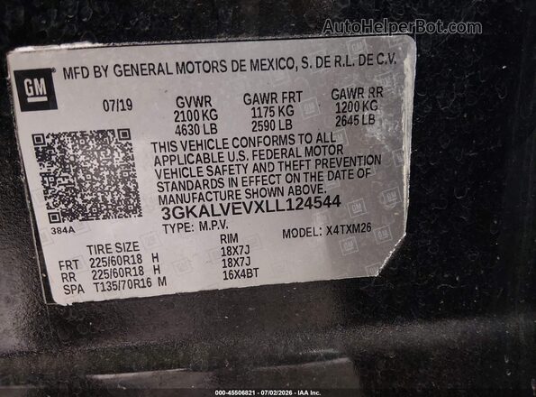 3GKALVEVXLL124544 2020 GMC TERRAIN Black Вид підкапотного простору
