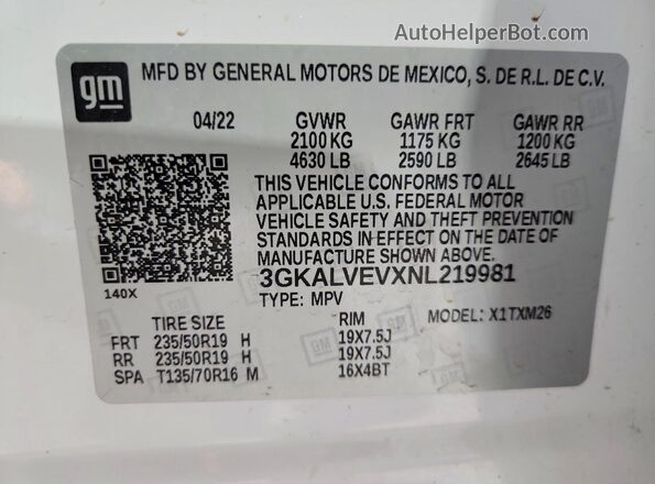 3GKALVEVXNL219981 2022 GMC TERRAIN White Engine compartment view