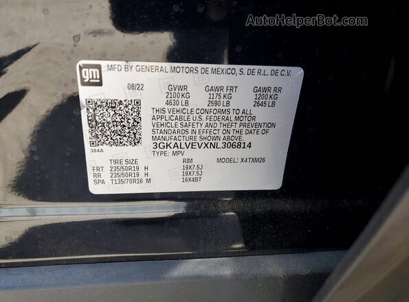 3GKALVEVXNL306814 2022 GMC TERRAIN Black VIN կոդի պիտակի տեսք
