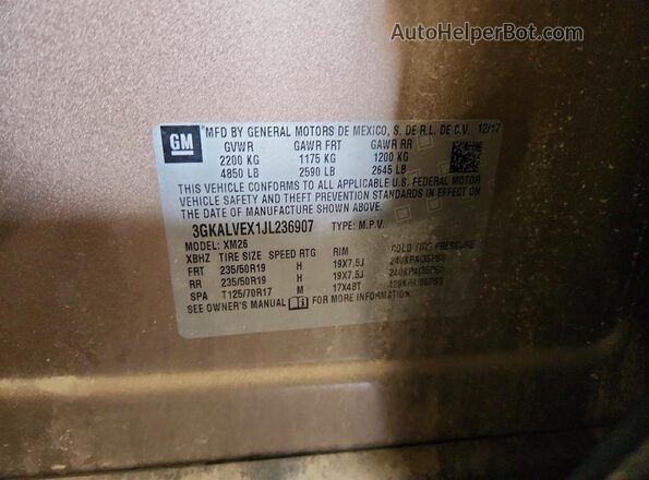 3GKALVEX1JL236907 2018 GMC TERRAIN Gray Vista interior de 360 grados