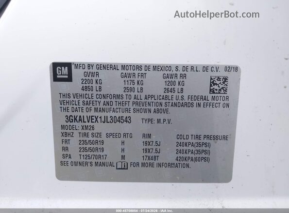 3GKALVEX1JL304543 2018 GMC TERRAIN White Շարժիչի բաժամունքի տեսք
