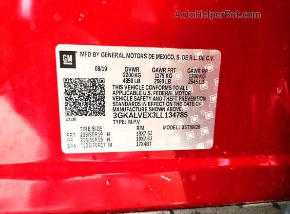 3GKALVEX3LL134785 2020 GMC TERRAIN Red ძრავის განყოფილების ხედი