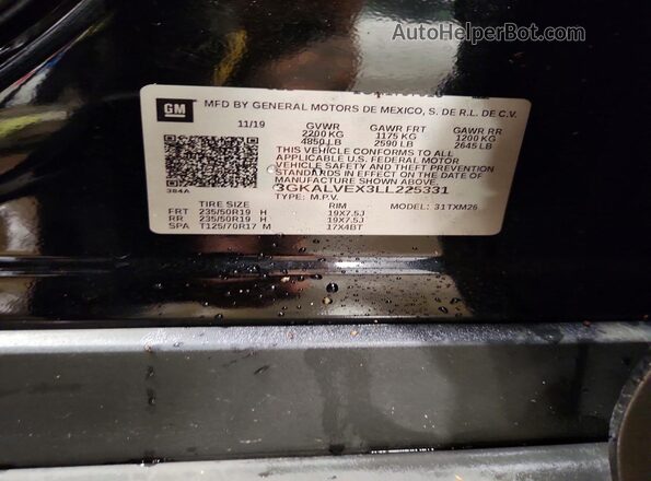 3GKALVEX3LL225331 2020 GMC TERRAIN Black VIN կոդի պիտակի տեսք