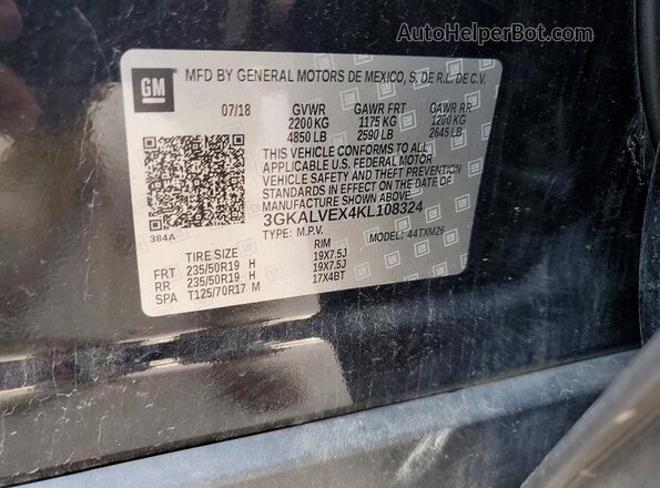 3GKALVEX4KL108324 2019 GMC TERRAIN Black VIN կոդի պիտակի տեսք