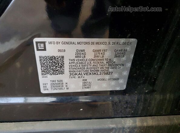 3GKALVEX5KL375827 2019 GMC TERRAIN Black VIN კოდის სტიკერის ხედი