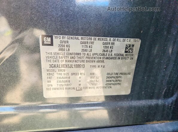 3GKALVEX6JL188613 2018 GMC TERRAIN Gray Vista de la etiqueta del VIN