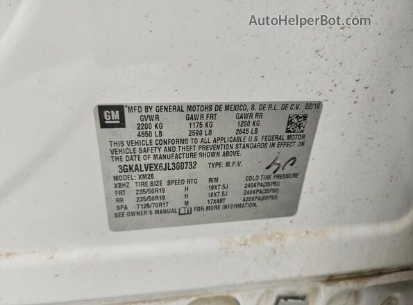 3GKALVEX6JL300732 2018 GMC TERRAIN White Շարժիչի բաժամունքի տեսք
