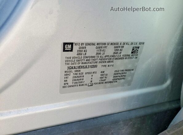3GKALVEX6JL310399 2018 GMC TERRAIN Silver VIN კოდის სტიკერის ხედი