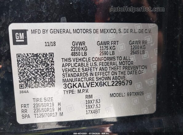 3GKALVEX6KL229579 2019 GMC TERRAIN Black Vista del compartimento del motor