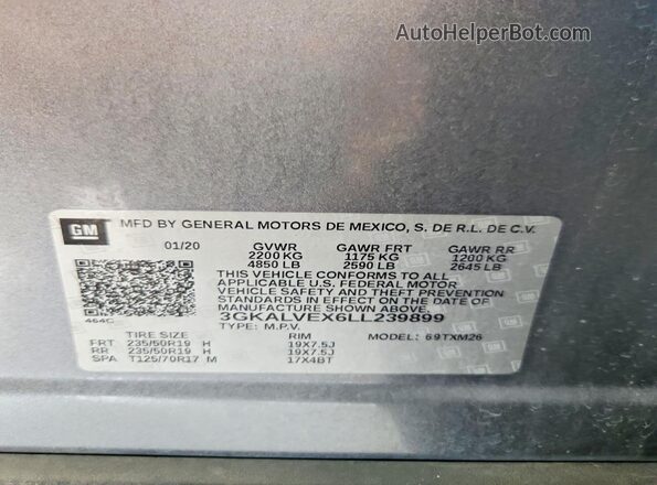 3GKALVEX6LL239899 2020 GMC TERRAIN Charcoal VIN կոդի պիտակի տեսք