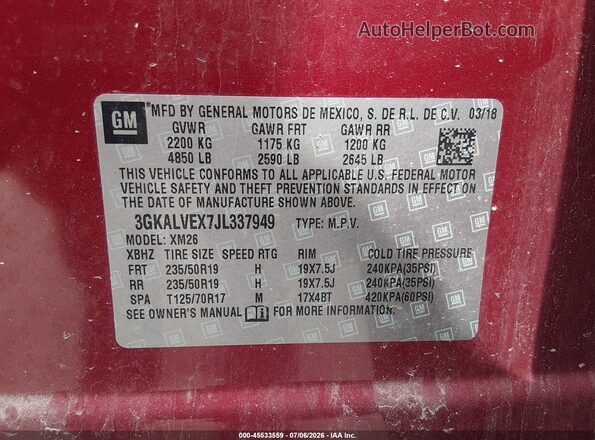 3GKALVEX7JL337949 2018 GMC TERRAIN Красный Вид подкапотного пространства