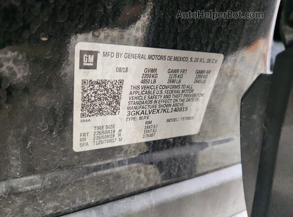 3GKALVEX7KL140815 2019 GMC TERRAIN Black VIN կոդի պիտակի տեսք