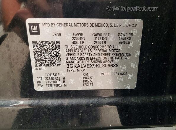 3GKALVEX9KL306638 2019 GMC TERRAIN Black Vista del compartimento del motor