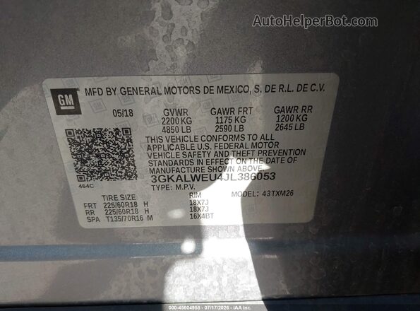 3GKALWEU4JL386053 2018 GMC TERRAIN Gray Вид підкапотного простору