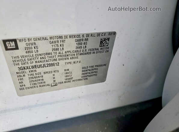 3GKALWEU6JL288612 2018 GMC TERRAIN White ძრავის განყოფილების ხედი