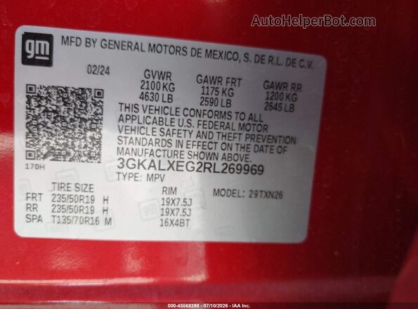 3GKALXEG2RL269969 2024 GMC TERRAIN Red Vista del compartimento del motor