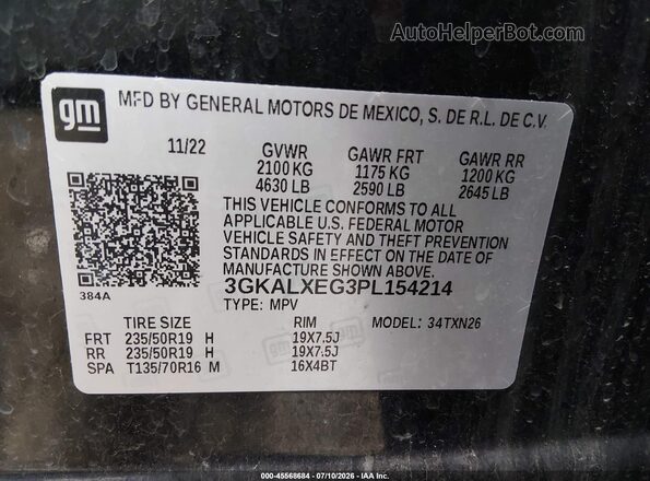 3GKALXEG3PL154214 2023 GMC TERRAIN Black Vista del compartimento del motor