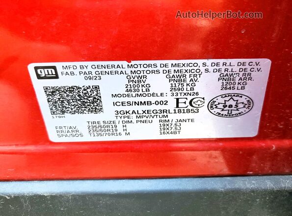 3GKALXEG3RL181853 2024 GMC TERRAIN Red VIN sticker view