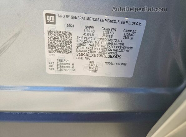 3GKALXEG5RL398479 2024 GMC TERRAIN Серебряный Вид наклейки с VIN-кодом