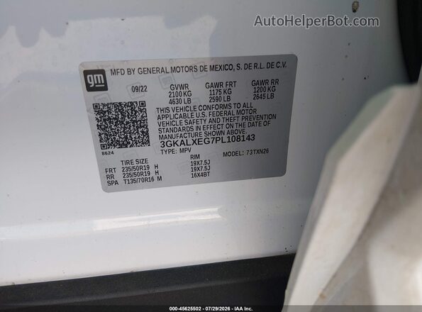 3GKALXEG7PL108143 2023 GMC TERRAIN White Շարժիչի բաժամունքի տեսք