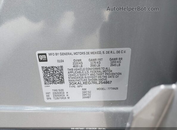3GKALXEG7RL254867 2024 GMC TERRAIN Gray Vista del compartimento del motor