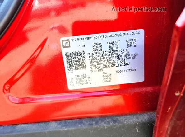 3GKALXEGXPL141587 2023 GMC TERRAIN Red VIN კოდის სტიკერის ხედი