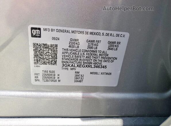 3GKALXEGXRL346345 2024 GMC TERRAIN Gray Widok naklejki z numerem VIN