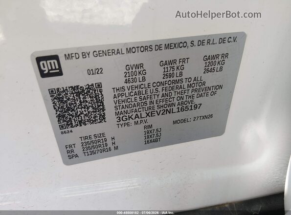 3GKALXEV2NL165197 2022 GMC TERRAIN White ძრავის განყოფილების ხედი