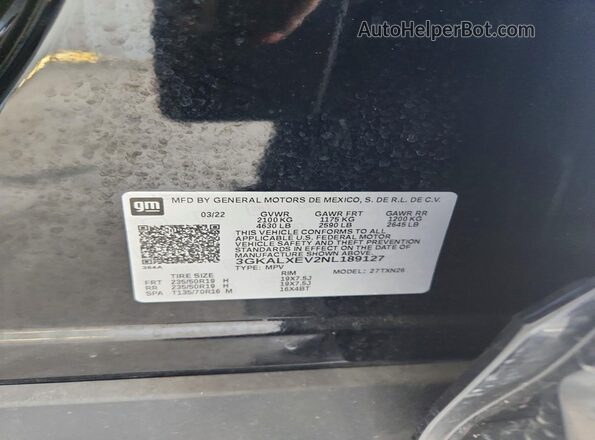 3GKALXEV2NL189127 2022 GMC TERRAIN Black Вид наклейки з VIN-кодом