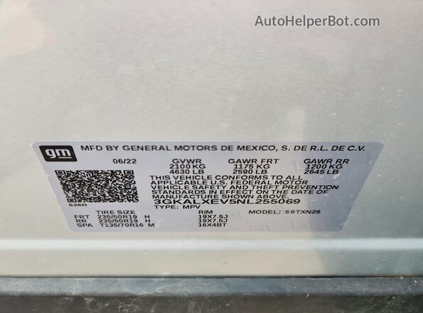 3GKALXEV5NL255069 2022 GMC TERRAIN Silver Vista del compartimento del motor