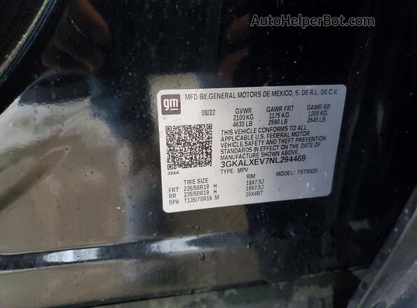 3GKALXEV7NL294469 2022 GMC TERRAIN Black Widok naklejki z numerem VIN