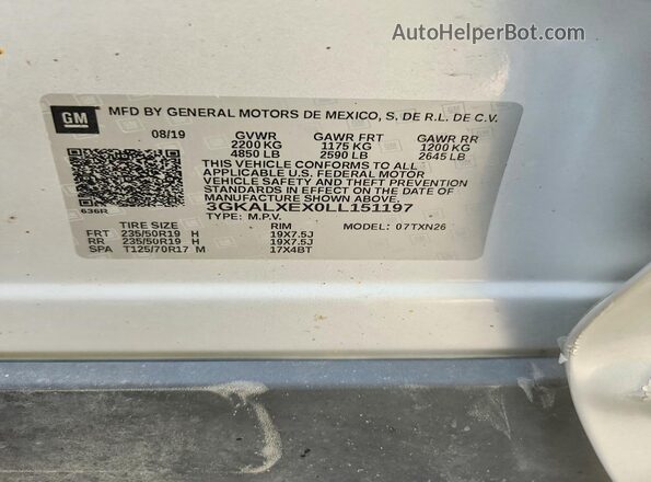 3GKALXEX0LL151197 2020 GMC TERRAIN Silver VIN sticker view