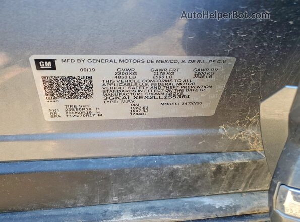 3GKALXEX2LL155364 2020 GMC TERRAIN Gray Vista del compartimento del motor