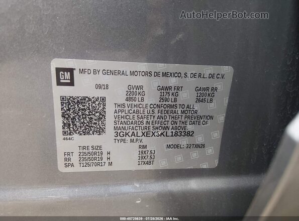 3GKALXEX3KL183382 2019 GMC TERRAIN Gray Շարժիչի բաժամունքի տեսք