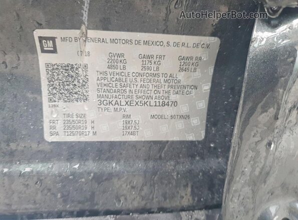 3GKALXEX5KL118470 2019 GMC TERRAIN Charcoal Вид наклейки з VIN-кодом