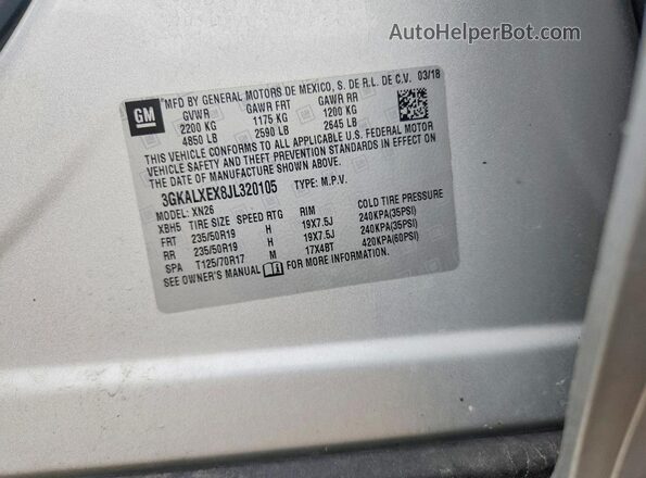 3GKALXEX8JL320105 2018 GMC TERRAIN Silver 360 interior view