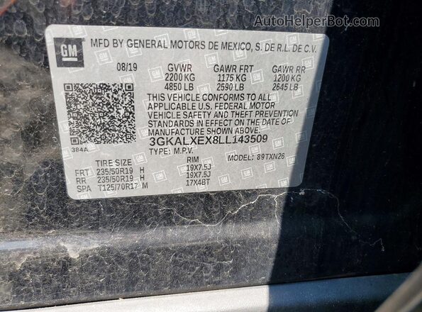 3GKALXEX8LL143509 2020 GMC TERRAIN Black Вид наклейки з VIN-кодом