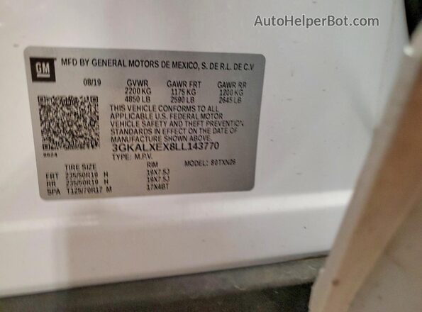 3GKALXEX8LL143770 2020 GMC TERRAIN White Vista interior de 360 grados