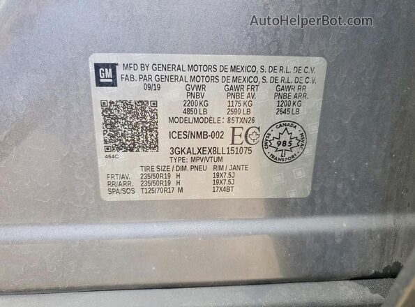 3GKALXEX8LL151075 2020 GMC TERRAIN Gray უკანა სალონის ხედი