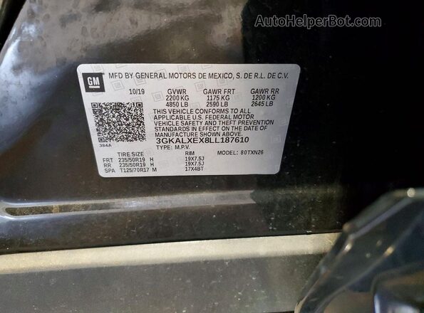 3GKALXEX8LL187610 2020 GMC TERRAIN Black VIN sticker view