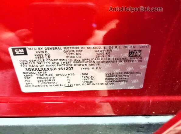 3GKALXEX9JL161207 2018 GMC TERRAIN Maroon Vista interior de 360 grados