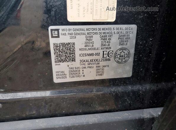 3GKALXEXXLL233986 2020 GMC TERRAIN Black VIN sticker view