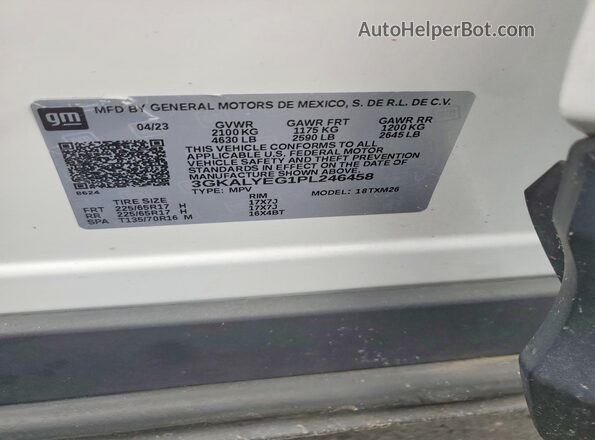 3GKALYEG1PL246458 2023 GMC TERRAIN Белый Вид наклейки с VIN-кодом