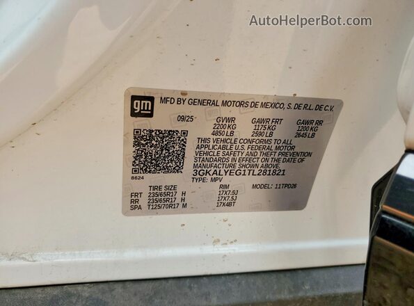 3GKALYEG1TL281821 2026 GMC TERRAIN Белый Вид наклейки с VIN-кодом