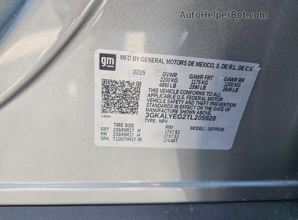 3GKALYEG2TL205928 2026 GMC TERRAIN Silver Вид наклейки з VIN-кодом