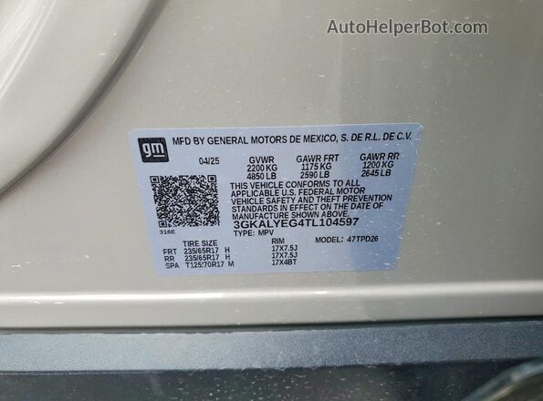 3GKALYEG4TL104597 2026 GMC TERRAIN Beige VIN კოდის სტიკერის ხედი