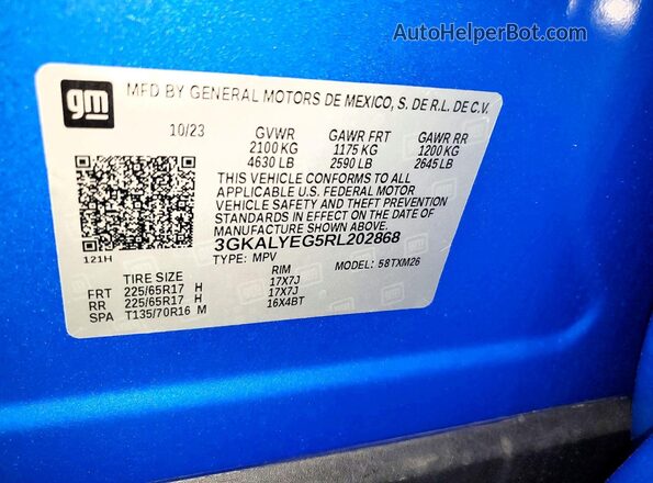 3GKALYEG5RL202868 2024 GMC TERRAIN Синий Вид наклейки с VIN-кодом