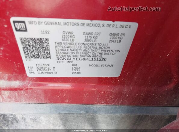 3GKALYEG8PL151220 2023 GMC TERRAIN Red Widok komory silnika