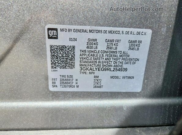 3GKALYEG9RL254939 2024 GMC TERRAIN Gray Вид наклейки з VIN-кодом