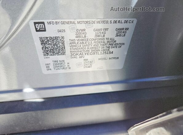 3GKALYEG9TL125154 2026 GMC TERRAIN Silver Vista de la etiqueta del VIN
